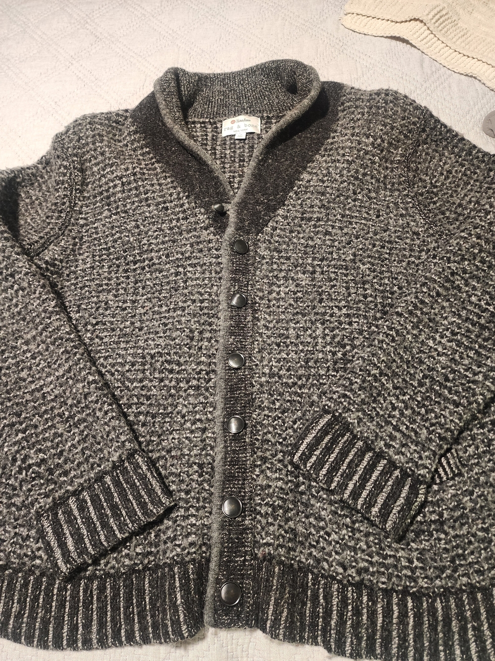 rag & bone Gray Shawl Collar Button-Up Cardigan